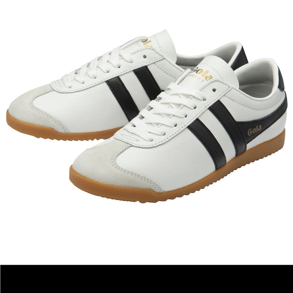 Gola Women's White Sneakers with Black Stripes and Gum Sole